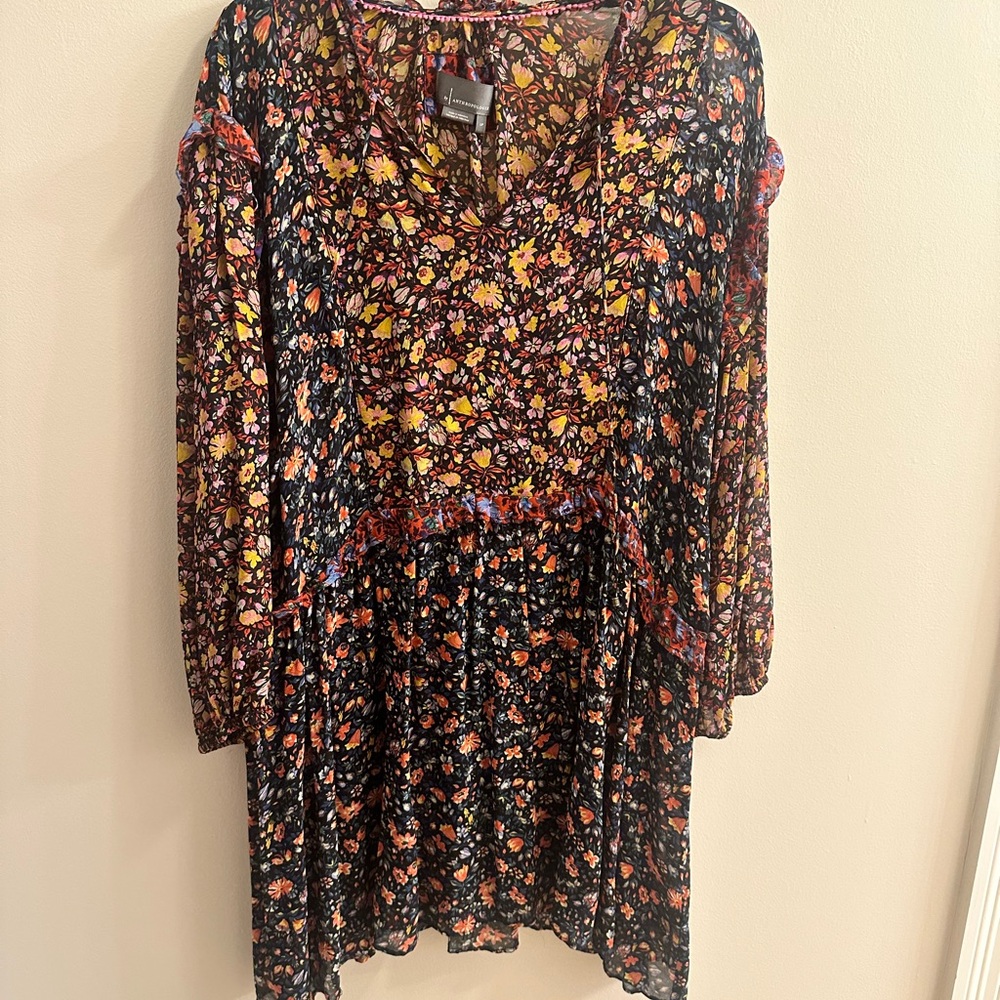 Anthropologie Ruffled Tiered Red and Pink Dress